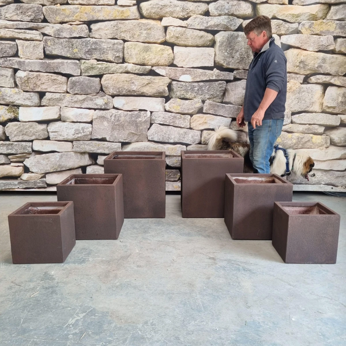 Set of Six Rust Effect Fibre Clay Cubes